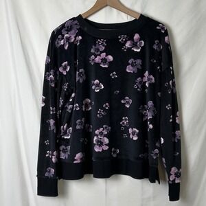 SIMPLY VERA WANG Womens Black Floral Velvet Velour Sweatshirt Size M Fairy Goth